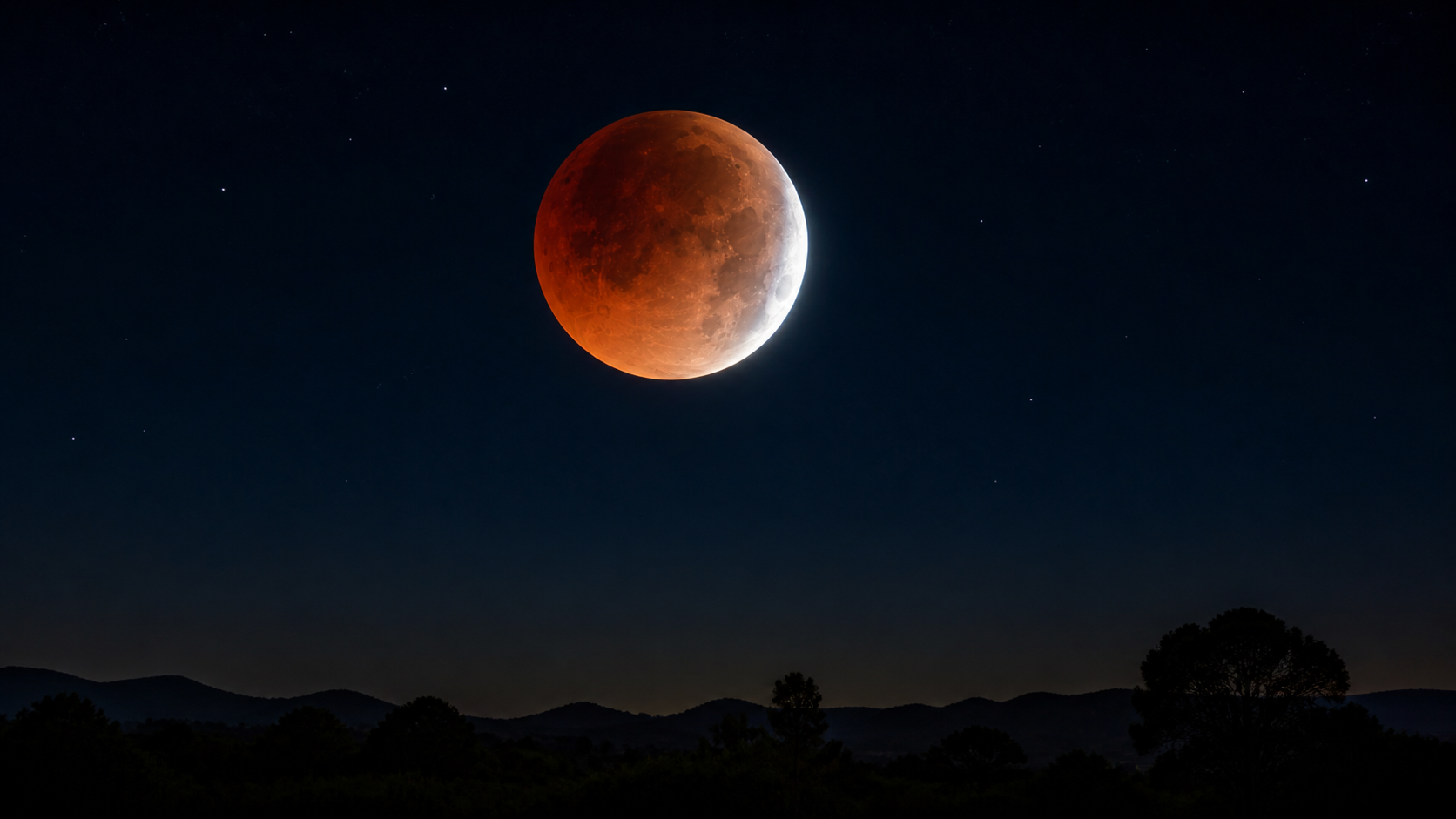 Ilustração de eclipse lunar parcial com a maior parte da Lua em tom avermelhado
