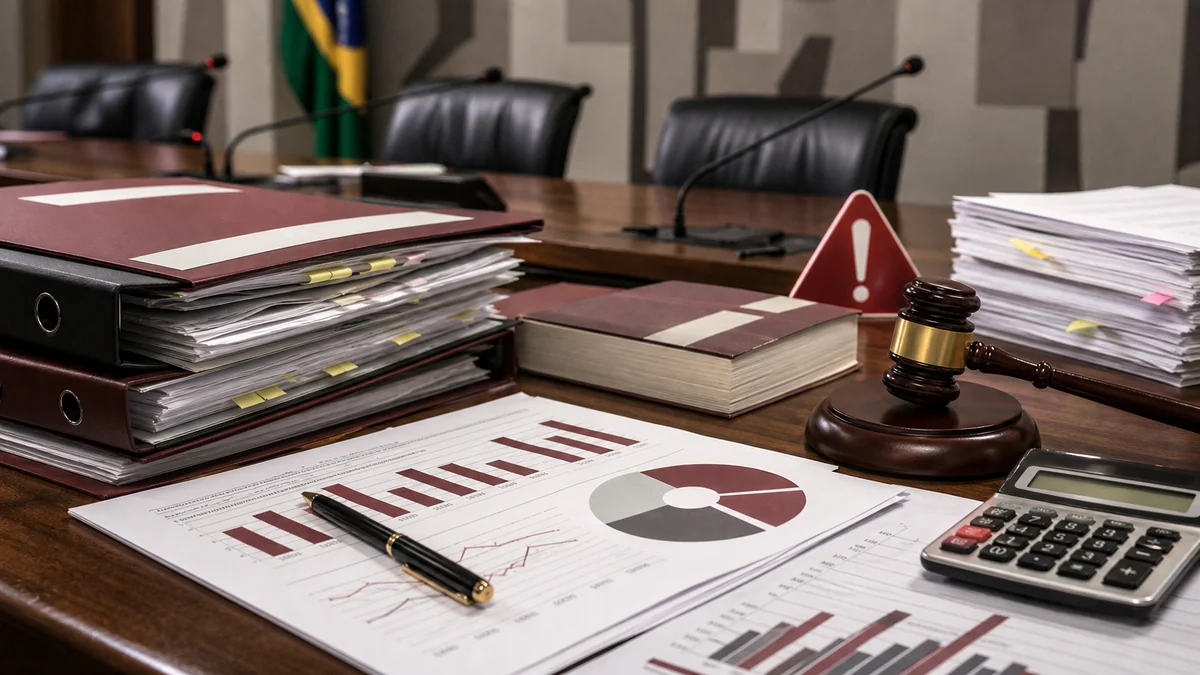Ilustração editorial sobre orçamento público e responsabilidade fiscal.